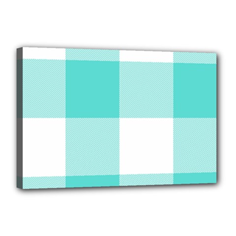 Turquoise And White Buffalo Check Canvas 18  X 12  (stretched) by yoursparklingshop