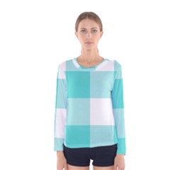 Turquoise And White Buffalo Check Women s Long Sleeve Tee