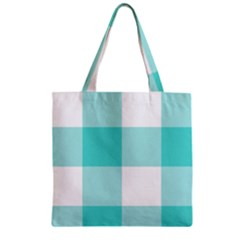 Turquoise And White Buffalo Check Zipper Grocery Tote Bag by yoursparklingshop