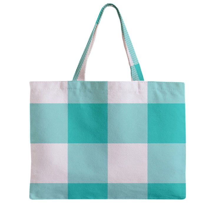 Turquoise And White Buffalo Check Zipper Mini Tote Bag