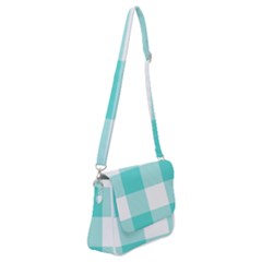 Turquoise And White Buffalo Check Shoulder Bag With Back Zipper by yoursparklingshop