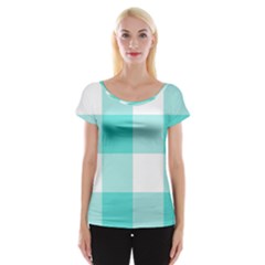 Turquoise And White Buffalo Check Cap Sleeve Top by yoursparklingshop