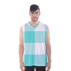 Turquoise And White Buffalo Check Men s Basketball Tank Top by yoursparklingshop