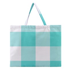 Turquoise And White Buffalo Check Zipper Large Tote Bag by yoursparklingshop