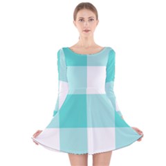 Turquoise And White Buffalo Check Long Sleeve Velvet Skater Dress