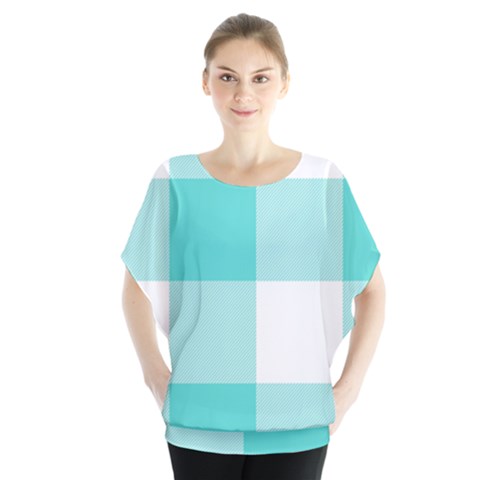 Turquoise And White Buffalo Check Batwing Chiffon Blouse by yoursparklingshop