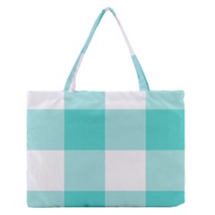 Turquoise And White Buffalo Check Zipper Medium Tote Bag by yoursparklingshop