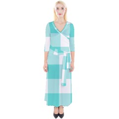 Turquoise And White Buffalo Check Quarter Sleeve Wrap Maxi Dress by yoursparklingshop