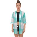 Turquoise And White Buffalo Check Open Front Chiffon Kimono View1