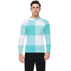 Turquoise And White Buffalo Check Men s Long Sleeve Rash Guard by yoursparklingshop