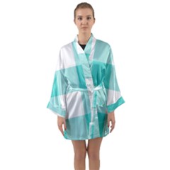 Turquoise And White Buffalo Check Long Sleeve Satin Kimono by yoursparklingshop