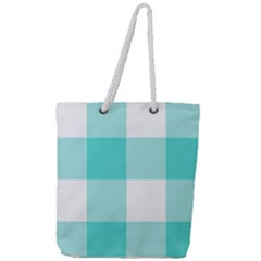 Turquoise And White Buffalo Check Full Print Rope Handle Tote (large) by yoursparklingshop