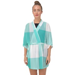 Turquoise And White Buffalo Check Half Sleeve Chiffon Kimono by yoursparklingshop