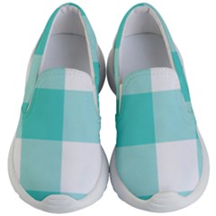 Turquoise And White Buffalo Check Kids Lightweight Slip Ons by yoursparklingshop