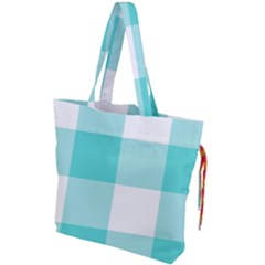 Turquoise And White Buffalo Check Drawstring Tote Bag by yoursparklingshop