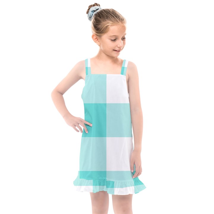 Turquoise And White Buffalo Check Kids  Overall Dress