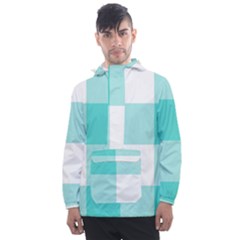 Turquoise And White Buffalo Check Men s Front Pocket Pullover Windbreaker