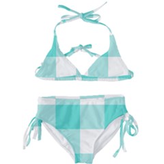 Turquoise And White Buffalo Check Kids  Classic Bikini Set by yoursparklingshop