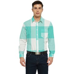 Turquoise And White Buffalo Check Men s Long Sleeve Pocket Shirt  by yoursparklingshop