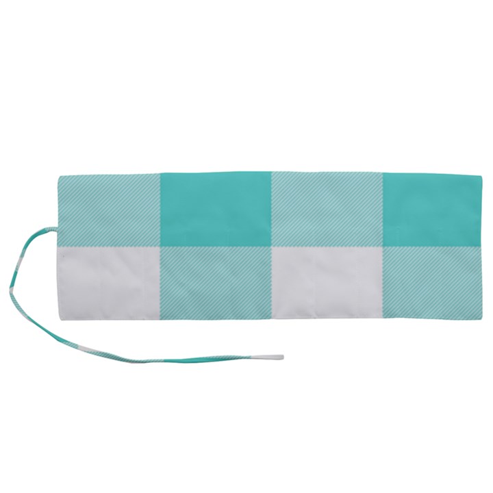 Turquoise And White Buffalo Check Roll Up Canvas Pencil Holder (M)