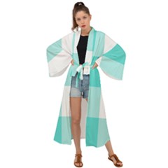 Turquoise And White Buffalo Check Maxi Kimono by yoursparklingshop