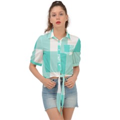 Turquoise And White Buffalo Check Tie Front Shirt  by yoursparklingshop