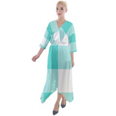 Turquoise And White Buffalo Check Quarter Sleeve Wrap Front Maxi Dress