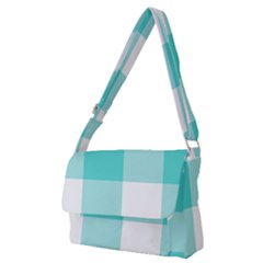 Turquoise And White Buffalo Check Full Print Messenger Bag (m) by yoursparklingshop