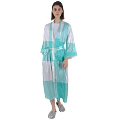 Turquoise And White Buffalo Check Maxi Satin Kimono by yoursparklingshop