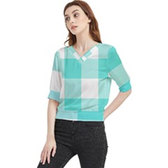 Turquoise And White Buffalo Check Quarter Sleeve Blouse