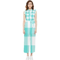 Turquoise And White Buffalo Check Women s Frill Top Jumpsuit by yoursparklingshop