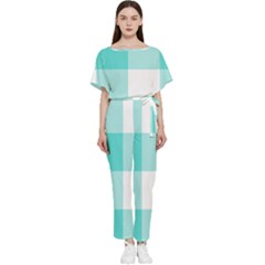 Turquoise And White Buffalo Check Batwing Lightweight Jumpsuit by yoursparklingshop