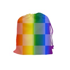 Lgbt Rainbow Buffalo Check Lgbtq Pride Squares Pattern Drawstring Pouch (large) by yoursparklingshop