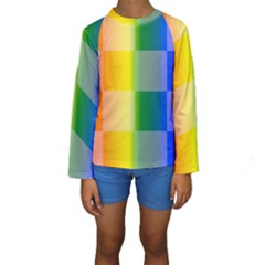 Lgbt Rainbow Buffalo Check Lgbtq Pride Squares Pattern Kids  Long Sleeve Swimwear by yoursparklingshop