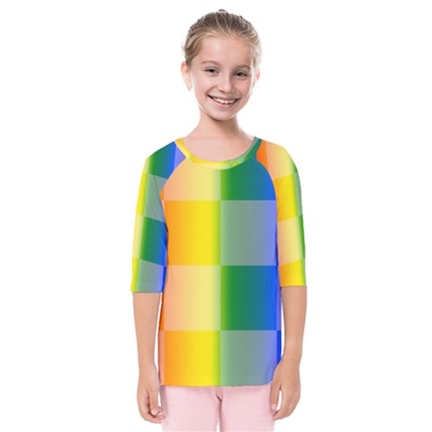 Lgbt Rainbow Buffalo Check Lgbtq Pride Squares Pattern Kids  Quarter Sleeve Raglan Tee by yoursparklingshop