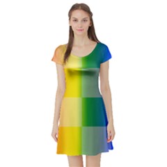 Lgbt Rainbow Buffalo Check Lgbtq Pride Squares Pattern Short Sleeve Skater Dress by yoursparklingshop