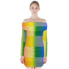 Lgbt Rainbow Buffalo Check Lgbtq Pride Squares Pattern Long Sleeve Off Shoulder Dress by yoursparklingshop