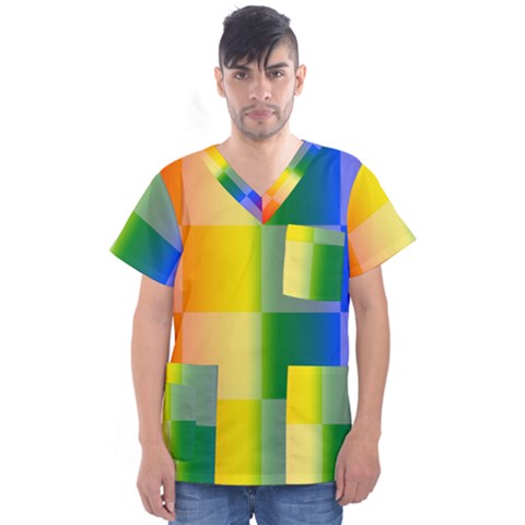 Lgbt Rainbow Buffalo Check Lgbtq Pride Squares Pattern Men s V-neck Scrub Top by yoursparklingshop