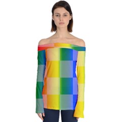 Lgbt Rainbow Buffalo Check Lgbtq Pride Squares Pattern Off Shoulder Long Sleeve Top by yoursparklingshop