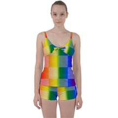 Lgbt Rainbow Buffalo Check Lgbtq Pride Squares Pattern Tie Front Two Piece Tankini by yoursparklingshop