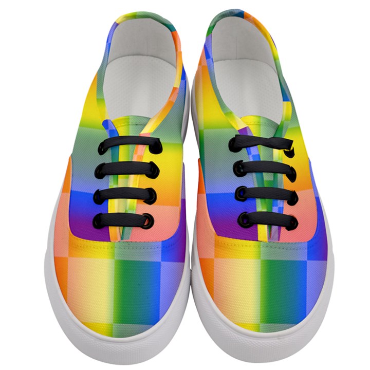 LGBT Rainbow Buffalo Check LGBTQ Pride Squares Pattern Women s Classic Low Top Sneakers