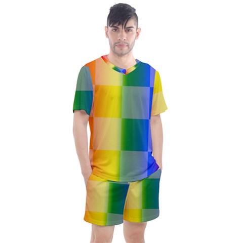 Lgbt Rainbow Buffalo Check Lgbtq Pride Squares Pattern Men s Mesh Tee And Shorts Set by yoursparklingshop