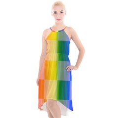 Lgbt Rainbow Buffalo Check Lgbtq Pride Squares Pattern High-low Halter Chiffon Dress  by yoursparklingshop