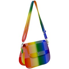 Lgbt Rainbow Buffalo Check Lgbtq Pride Squares Pattern Saddle Handbag by yoursparklingshop