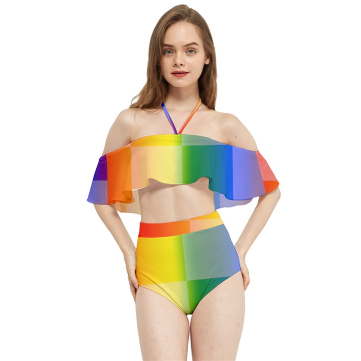 LGBT Rainbow Buffalo Check LGBTQ Pride Squares Pattern Halter Flowy Bikini Set 