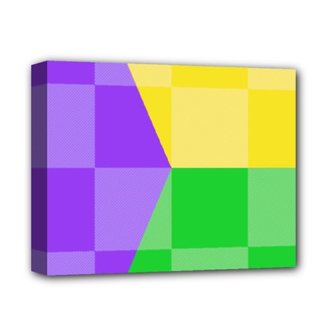 Purple Yellow Green Check Squares Pattern Mardi Gras Deluxe Canvas 14  X 11  (stretched) by yoursparklingshop