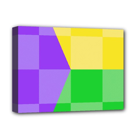 Purple Yellow Green Check Squares Pattern Mardi Gras Deluxe Canvas 16  X 12  (stretched)  by yoursparklingshop