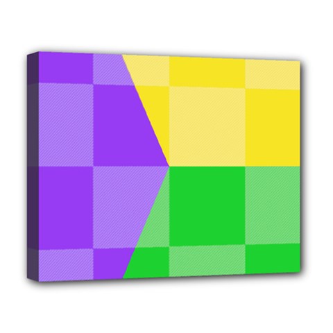 Purple Yellow Green Check Squares Pattern Mardi Gras Deluxe Canvas 20  X 16  (stretched) by yoursparklingshop