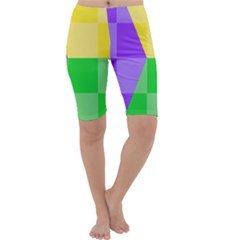 Purple Yellow Green Check Squares Pattern Mardi Gras Cropped Leggings  by yoursparklingshop