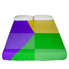 Purple Yellow Green Check Squares Pattern Mardi Gras Fitted Sheet (queen Size) by yoursparklingshop